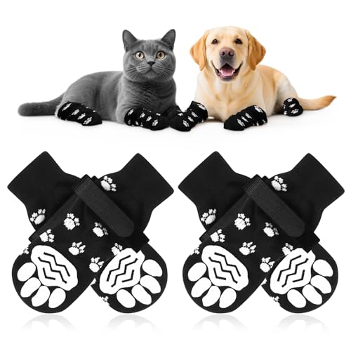 4pcs Anti-Rutsch Socken für Hunde Indoor, Hundesocken Anti Rutsch Pfotenschutz Hund Verletzung mit Klettverschluss, Non Slip Dog Socks with Grippers Prevent leckschutz Hund Pfote, Schwarz(M) von KILDOWS