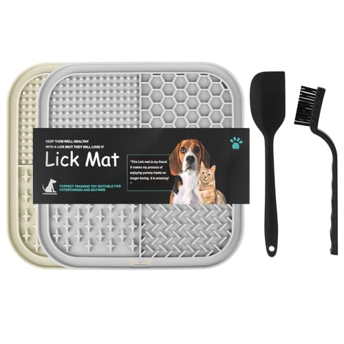 Leckmatte Hund, 2 Stück Schleckmatte Hund mit Saugnäpfen, Silikonspatel und Bürste, für Haustier Angst Relief und langsam füttern, Baden, Fellpflege Leckmatte Hund, 2 Stück Schleckmatte Hund mit Saugnäpfen, Silikonspatel und Bürste, für Haustier Angst Relief und langsam füttern, Baden, Fellpflege von KILDOWS