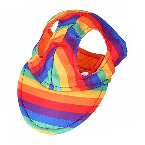 Haustier-Baseball, Mütze mit Ohrlöchern, Sonnen-Baseball, Frühlings-Hundemützen, Hautfreundlich, Bequem, für Welpensport, für Hundeumfang 30–40 cm, Blau (Regenbogen) von KIMISS