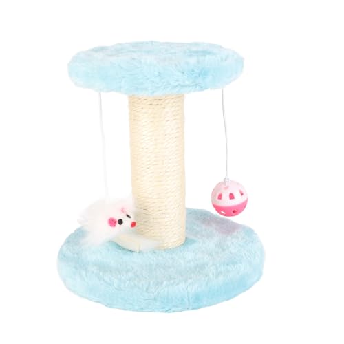 Interaktiver Kratzbaum mit mit Sisal Umwickelten Pfosten, Plüsch-Katzenwohnung und Kratzbaum – Kleiner Katzenkletterturm in Blau und Rosa (Blue) von KIMISS