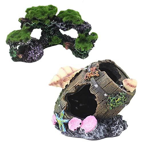 KIMISS Aquariumdekorationsharzfisch -Versteck - Einzigartige Korallenberg und Muschel Fass Ornament für Betta, Eidechsen und Schildkröten (Mittlerer Korallenberg) von KIMISS