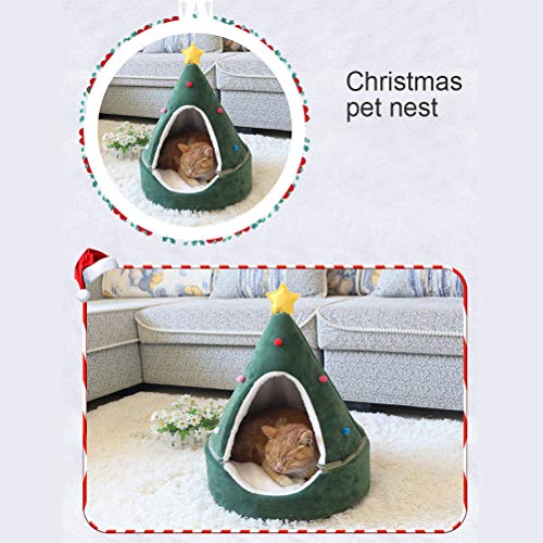 KIMISS Bequemes Katzenzelthöhlenbett - Weihnachtsbaumkatze Haus mit Warmes Weiches Baumwoll für Katzen und Kleine Hunde, Gemütliches Dreieck -Design, Abnehmbar und Waschbar (Green #25) von KIMISS
