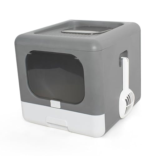 KIMISS Katzenstreubox mit Zwei Türen, Geschlossenem Anti-Splashing-Design, Geruchloser Faltbarer Katzentoilette mit Kugel für Haustierversorgung (Gray) von KIMISS