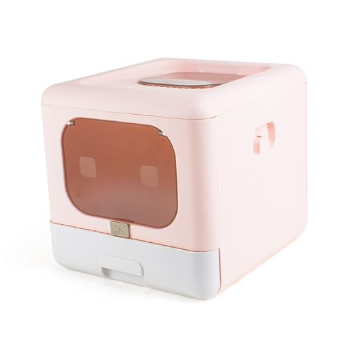KIMISS Katzenstreubox mit Zwei Türen, Geschlossenem Anti-Splashing-Design, Geruchloser Faltbarer Katzentoilette mit Kugel für Haustierversorgung (PINK) von KIMISS