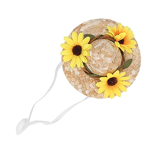 KIMISS Niedliche Pet Sombrero Hut - Mini -Strohhut für Hunde und Katzen Geburtstagsfeiern mit Blumendekoration Verstellbarer Anfall für Kleine und Mittlere Haustiere (Yellow XS) von KIMISS