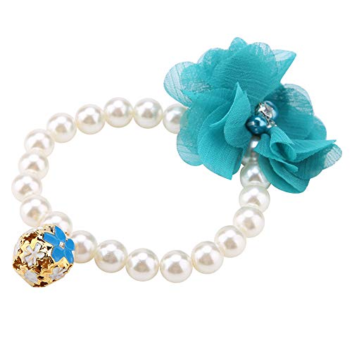KIMISS Perle Blumenhundkragen Halskette mit Glocken, Glocke, Elastischer Haustier -Gummiband für Welpenbasiskragen Schmuck, Idealer Täglicher Kleidung (Blue) von KIMISS