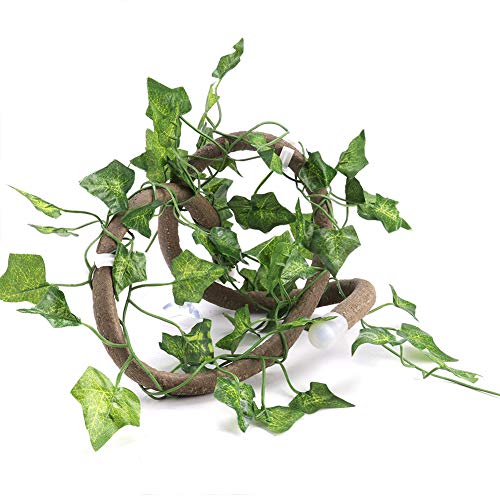 Reptilienreben, 3,28 Fuß BLEISE Dschungel Rattan Long Vine Climbing Ast Flexible Pflanzen Dekor Künstlich mit Saugbechern für Schlangen Eidechsen [Rattan + Parthenocissus Blatt] 1pc (Essig + Ivyblatt) von KIMISS