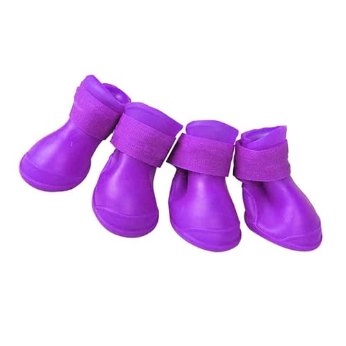 wasserdichte, rutschfeste Haustier-Hundeschuhe für den Außenbereich – Weiche Silikon-Regenstiefel für Hunde und Katzen – Lila und Gelbe Haustierschuhe (M) von KIMISS