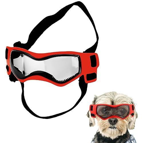 Hundebrille für Kleine Hunde, Hundesonnenbrille für Hunde Winddicht Beschlagfrei Hundesonnenbrille Verstellbar Hundebrille für Haustier Klein Mittel Hunde Outdoor Augenschutz (Rot) von KINBOM