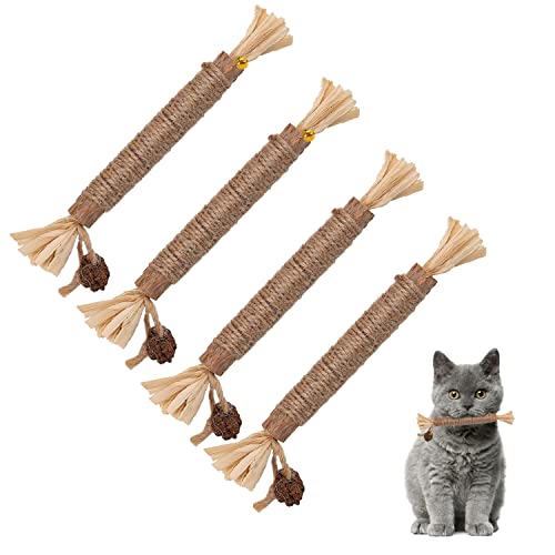 KINBOM 4 Stück Katzenkauspielzeug, Natur Katzenkau Stäbchen Catnip Silvervine Sticks für Katzenleckerli Katzenlecken von KINBOM