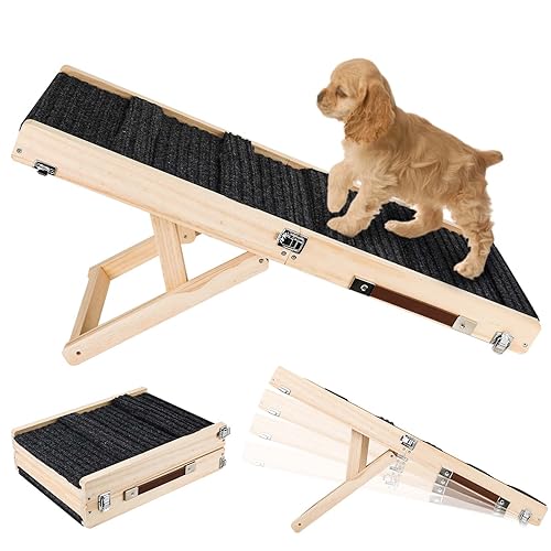 Verstellbare Hunderampe für Kleine Hunde für Bett, Klappbare Tragbar Haustierrampe rutschfest Hundetreppe Verstellbar von 25-48cm Höhe Hunderampe für Sofa Auto Hohe Betten (13,6kg Nenngewicht) von KINBOM