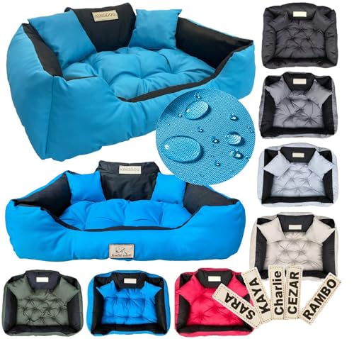 KING DOG Hundebett 145x115 cm 3XL blau - personalisiert mit Namen, wasserdichtes Codura, mit großem weichen Kissen und 2 dekorativen KING DOG Hundebett 145x115 cm 3XL blau - personalisiert mit Namen, wasserdichtes Codura, mit großem weichen Kissen und 2 dekorativen von KING DOG