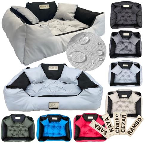 KING DOG Hundebett 145x115 cm 3XL hellgrau - personalisiert mit Namen, wasserfester Codura, mit großem Steppkissen und 2 Dekokissen, antiallergisch, pflegeleicht, Kratzfest - ideal für große Hunde KING DOG Hundebett 145x115 cm 3XL hellgrau - personalisiert mit Namen, wasserfester Codura, mit großem Steppkissen und 2 Dekokissen, antiallergisch, pflegeleicht, Kratzfest - ideal für große Hunde von KING DOG