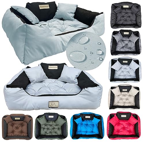 KING DOG Hundebett Kleine Hunde Waschbar Orthopädisches S 55 x 45 cm Hundekissen Haustierbett Hundekorb Hundecouch mit Hohem Rand Wasserdicht Material Silikon Füllung Hellgrau von KING DOG
