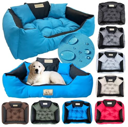 KING DOG Hundebett Mittelgroße Hunde Waschbar M 75 x 65 cm Hundekissen Haustierbett Hundekorb Personalisiert - Name des Hundes Wasserdichtes Material Silikon Füllung Blau von KING DOG