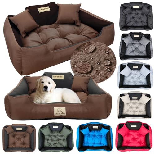 KING DOG Hundebett Mittelgroße Hunde Waschbar M 75 x 65 cm Hundekissen Haustierbett Hundekorb Personalisiert - Name des Hundes Wasserdichtes Material Silikon Füllung Braun von KING DOG