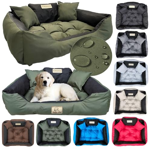 KING DOG Hundebett Mittelgroße Hunde Waschbar M 75 x 65 cm Hundekissen Haustierbett Hundekorb Personalisiert - Name des Hundes Wasserdichtes Material Silikon Füllung Grün von KING DOG