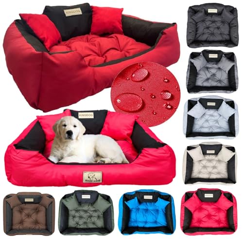 KING DOG Hundebett Mittelgroße Hunde Waschbar M 75 x 65 cm Hundekissen Haustierbett Hundekorb Personalisiert - Name des Hundes Wasserdichtes Material Silikon Füllung Rot von KING DOG