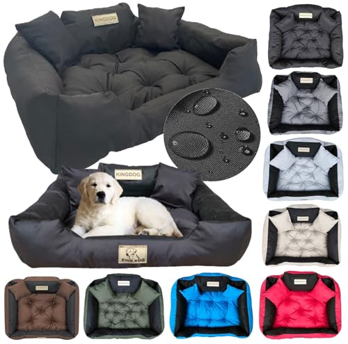 KING DOG Hundebett Mittelgroße Hunde Waschbar M 75 x 65 cm Hundekissen Haustierbett Hundekorb Personalisiert - Name des Hundes Wasserdichtes Material Silikon Füllung Schwarz von KING DOG