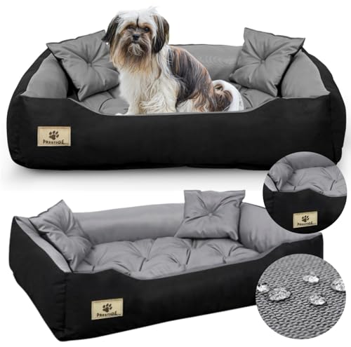 KING DOG Hundebett Mittelgroße Hunde Waschbar M 75 x 65 cm Wasserdicht Hundekissen Haustierbett Hundekorb Hundebett Abwaschbar Orthopädisches Hundebetten Wasserdichtes Material Silikon Füllung Grau von KING DOG