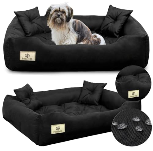 KING DOG Hundebett Mittelgroße Hunde Waschbar M 75 x 65 cm Wasserdicht Hundekissen Haustierbett Hundekorb Hundebett Abwaschbar Orthopädisches Hundebetten Wasserdichtes Material Silikon Füllung Schwarz von KING DOG