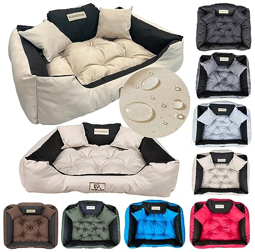 KING DOG Hundebett Mittelgroße Hunde Waschbar Orthopädisches M 75 x 65 cm Hundekissen Haustierbett Hundekorb Hundecouch mit Hohem Rand Wasserdicht Material Silikon Füllung Beige von KING DOG