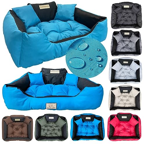 KING DOG Hundebett Mittelgroße Hunde Waschbar Orthopädisches M 75 x 65 cm Hundekissen Haustierbett Hundekorb Hundecouch mit Hohem Rand Wasserdicht Material Silikon Füllung Blau von KING DOG