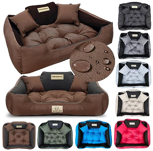 KING DOG Hundebett Mittelgroße Hunde Waschbar Orthopädisches M 75 x 65 cm Hundekissen Haustierbett Hundekorb Hundecouch mit Hohem Rand Wasserdicht Material Silikon Füllung Braun von KING DOG