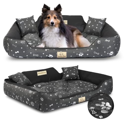 KING DOG Hundebett für große Hunde Größe L 100 x 75 cm Personalisiertes Hundekissen mit dem Namen des Hundes Wasserfestes Waschbares Hundesofa mit 2 kleinen Kissen von KING DOG