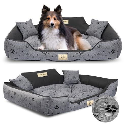 KING DOG Hundebett für große Hunde Größe L 100 x 75 cm Personalisiertes Hundekissen mit dem Namen des Hundes Wasserfestes Waschbares Hundesofa mit 2 kleinen Kissen von KING DOG
