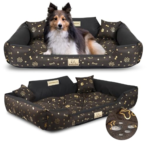 KING DOG Hundebett für sehr große Hunde Größe XL 115 x 95 cm Personalisiertes Hundekissen mit dem Namen des Hundes Wasserfestes Waschbares Hundesofa mit 2 kleinen Kissen von KING DOG