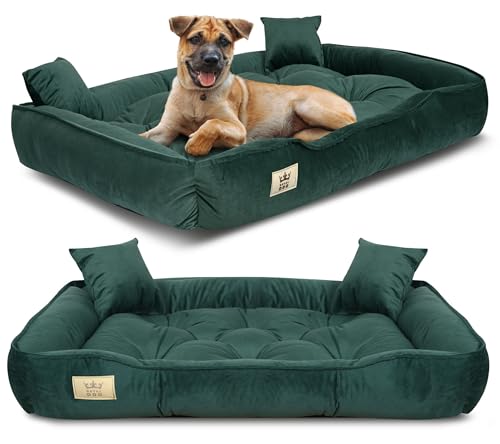 KING DOG Hundebett sehr Grosse Hunde Waschbar XXL 130 x 105 cm aus Velours Hundekissen Haustierbett Hundekorb Hundebett Abwaschbar Orthopädisches Hundebetten Leicht zu reinigen Silikon Füllung Grün von KING DOG