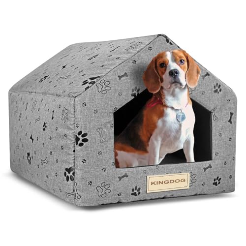 KING DOG Wasserdichtes Hundehaus 50x40x38cm mit Rutschfester Unterseite | Hundebett mit weichem Fleece-Kissen | Gemütliche Hundehöhle für kleine Hunde und Katzen | Robustes Haustierbett von KING DOG