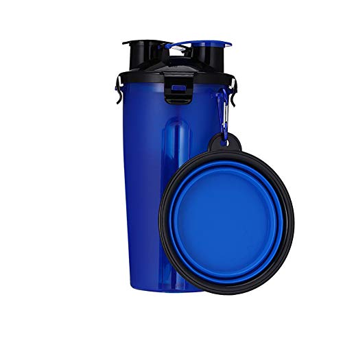 KINGBOO Haustier-Wasserflasche und zusammenklappbarer Futternapf, 2-in-1, für Hunde, Katzen, Outdoor, Reisen, Wasserfutter, Futterlieferanten, blau von KINGBOO