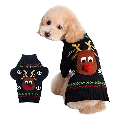 KINGBOO Haustierpullover für Hunde, Weihnachtsstrick mit schwarzer Nase, Rentier und Katze, Größe L, Schwarz von KINGBOO