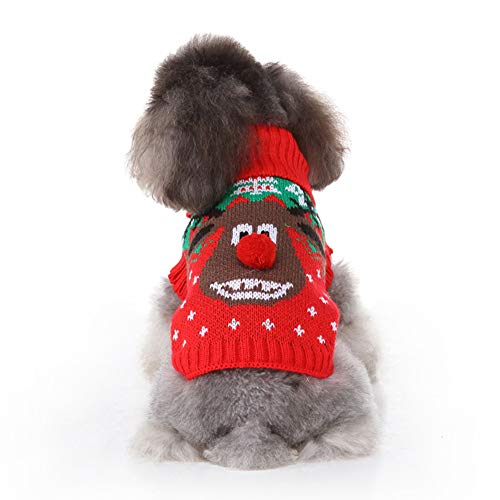 KINGBOO Hundepullover für Weihnachten, weich, warm, Strickpullover mit Weihnachtsbaum, Rentier-Muster, Haustier-Outfit, Kostüm, Rot, Größe S von KINGBOO
