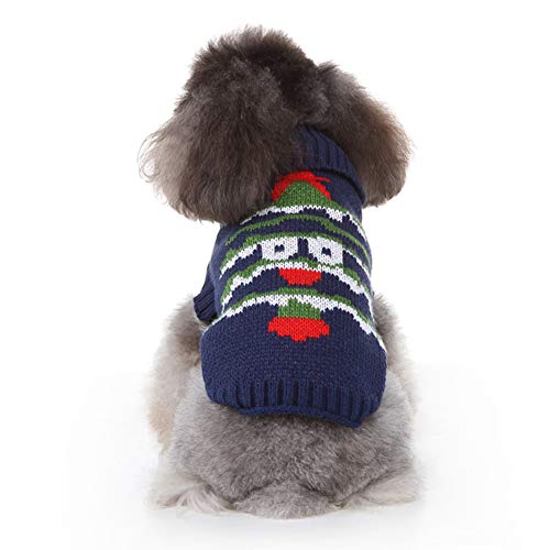 KINGBOO Hundepullover für Weihnachten Weich Warm Strickpullover mit Weihnachtsbaum Rentier Muster Haustier Outfit Kostüm Blau XXL von KINGBOO