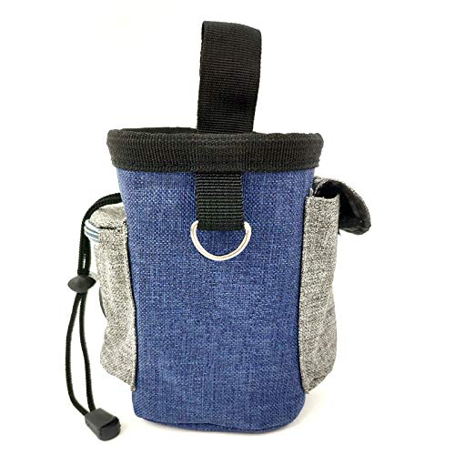 KINGBOO Leckerli-Tasche für Hunde, mit integriertem Kotbeutelspender, verstellbarer Bund, Hüfttasche für Reisen, Outdoor, Spaziergänge, Denimblau von KINGBOO