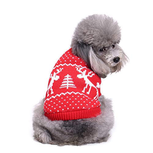 KINGBOO Weihnachtspullover für Hunde, Katzen, Welpen, Strickwaren, Weihnachtspullover, Sweatshirt für Kätzchen, süßes Rentier, Elch, Kostüm für Haustiere, rot, Größe L von KINGBOO