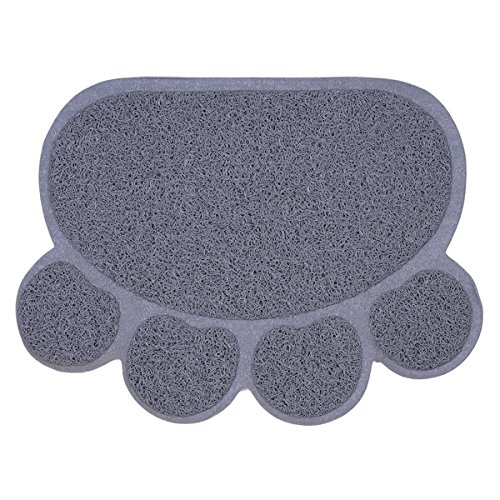 Haustier Katzenstreu Box Mat,KINGCOO Wasserdichte Elastische PVC Paw Shaped Katzentoilette Vorleger Wurf Trapper Decke Mat Für Katzen Hund,45 x 60CM (Grau) von KINGCOO
