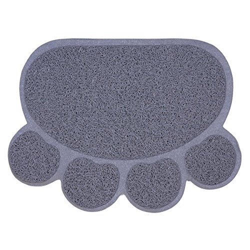 Haustier Katzenstreu Box Mat,KINGCOO Wasserdichte Elastische PVC Paw Shaped Katzentoilette Vorleger Wurf Trapper Decke Mat Für Katzen Hund,45 x 60CM (Grau) von KINGCOO