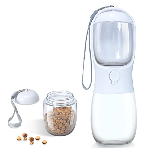 Tragbare Hunde Wasserflasche, 300ml Hund Wasserspender mit 100ml Futterbehälter, Hund Trinknapf für Haustiere Welpen Katze, Auslaufsichere Hund Wasserflaschen für Spaziergänge Wandern Reisen (Weiß) Tragbare Hunde Wasserflasche, 300ml Hund Wasserspender mit 100ml Futterbehälter, Hund Trinknapf für Haustiere Welpen Katze, Auslaufsichere Hund Wasserflaschen für Spaziergänge Wandern Reisen (Weiß) von KINGLV