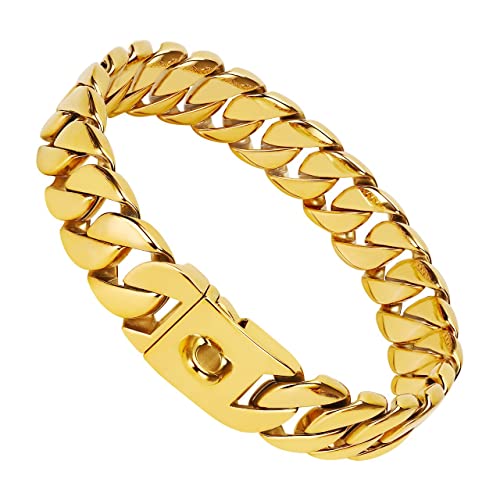 KINGOLDOGS Gold Cuban Link Hundehalsband, 32 mm dick, strapazierfähig, luxuriöses Trainingshalsband, Schnappschnalle, 18 Karat Gold, mittelgroße und große Hunde KINGOLDOGS Gold Cuban Link Hundehalsband, 32 mm dick, strapazierfähig, luxuriöses Trainingshalsband, Schnappschnalle, 18 Karat Gold, mittelgroße und große Hunde von KINGOLDOGS