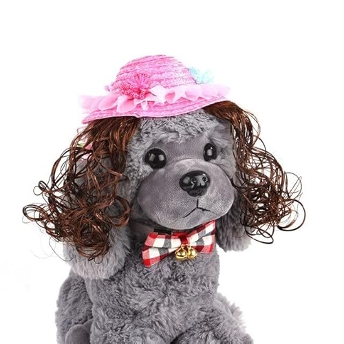KINHA Niedliche Weihnachts-Halloween-Perücke, Pink, Hut, Hunde, Perücke, Haustier, Katze, lustige Kopfbedeckung, Haustierzubehör KINHA Niedliche Weihnachts-Halloween-Perücke, Pink, Hut, Hunde, Perücke, Haustier, Katze, lustige Kopfbedeckung, Haustierzubehör von KINHA