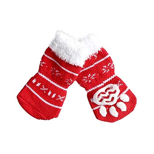 KINLANG Warme Weihnachtssocke Skid Bottom Pet Dogs weicher Baumwolle Anti-Rutsch-Knit-Schuhe Weave Mini Hundesocken Indoor Outdoor-Party (Farbe : C, Size : L) von KINLANG