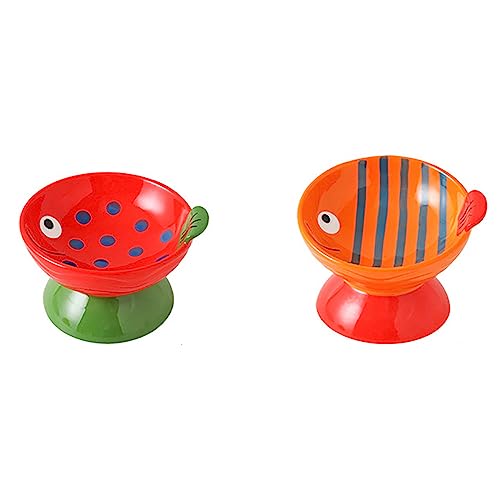KINLYBO 2 stücke Keramik Schüsseln für Haustiere Katzen Fütterung Futter Wasser Geschirr Anti-Aufruhr Hochstand Schüssel Rot+Orange von KINLYBO