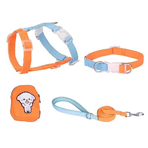 KINLYBO 4pcs Pets Brustgeschirr Set Verstellbarer Hals für Katzen mit Zugseil & Tasche OrangeBlau XS von KINLYBO