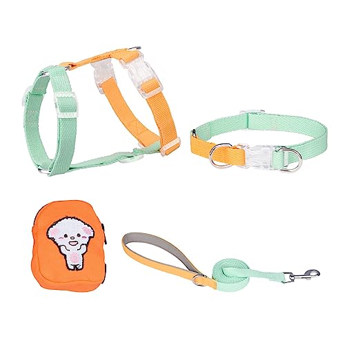 KINLYBO 4pcs Pets Brustgeschirre Set Verstellbarer Hals für Katzen mit Zugseil & Tasche Grün Gelb XS von KINLYBO