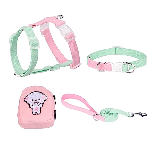 KINLYBO 4pcs Pets Brustgeschirre Set Verstellbarer Hals für Katzen mit Zugseil & Tasche Grün Pink M von KINLYBO