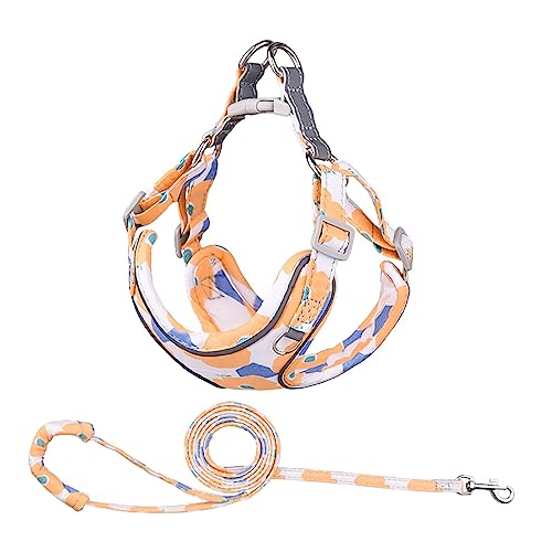 KINLYBO Brustgeschirr für Katzen, Hunde, Karomuster, verstellbar, mit Zugseil, Orange, XS KINLYBO Brustgeschirr für Katzen, Hunde, Karomuster, verstellbar, mit Zugseil, Orange, XS von KINLYBO